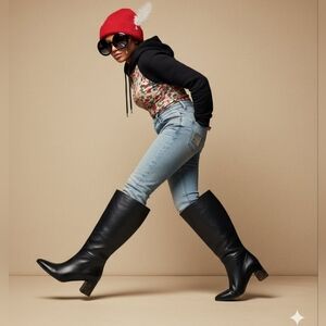 Calvin Klein Black Leather Heeled Boots